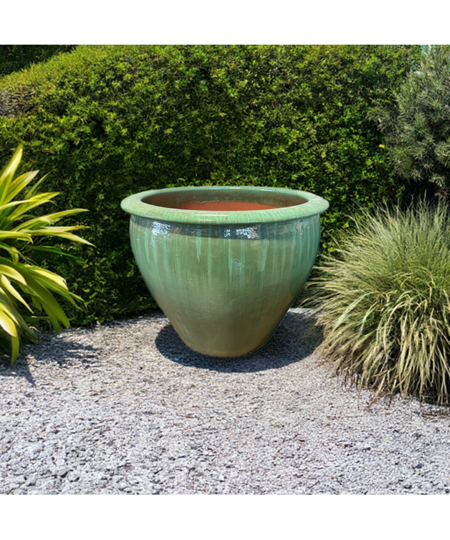 Fish Bowl Pot 30" Diameter x 25"H Round Ceramic Planter PV-LB509GNS-A - Green Steam