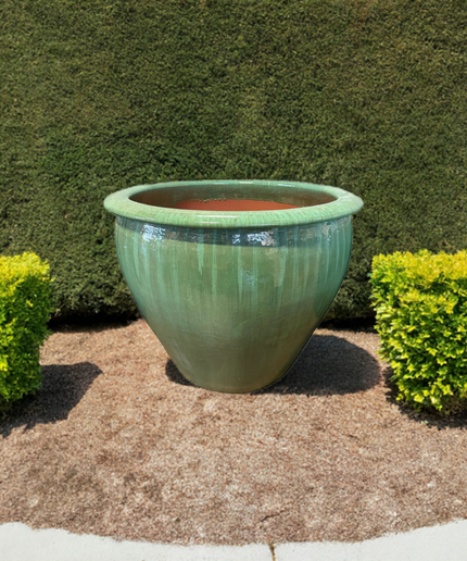 Fish Bowl Pot 30" Diameter x 25"H Round Ceramic Planter PV-LB509GNS-A - Green Steam