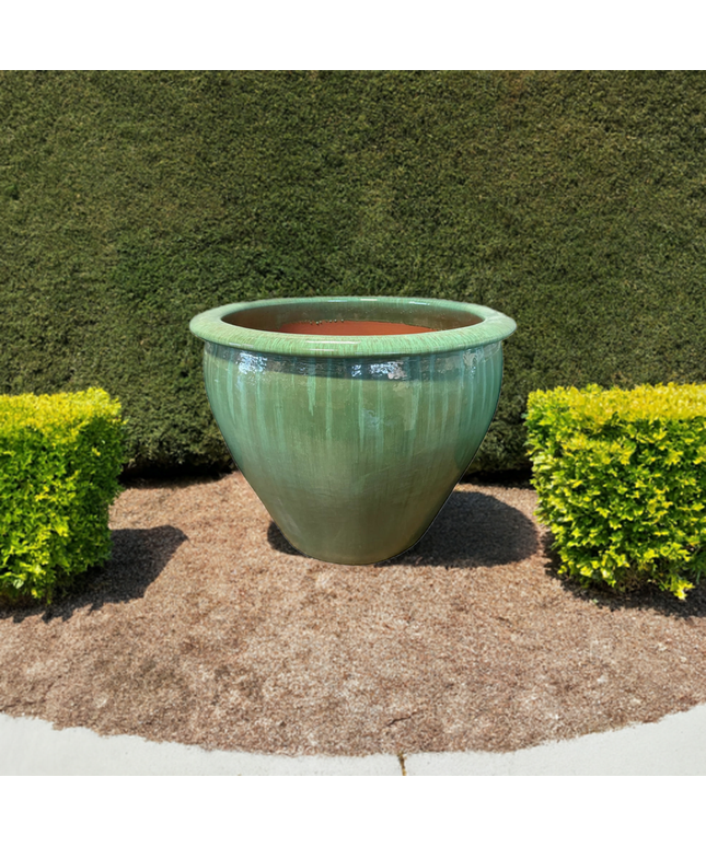Fish Bowl Pot 30" Diameter x 25"H Round Ceramic Planter PV-LB509GNS-A - Green Steam
