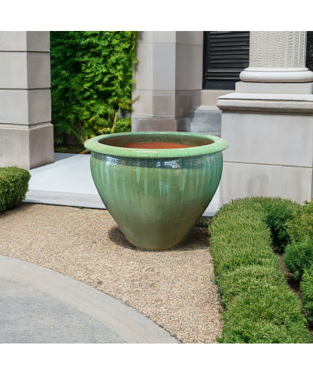 Fish Bowl Pot 30" Diameter x 25"H Round Ceramic Planter PV-LB509GNS-A - Green Steam
