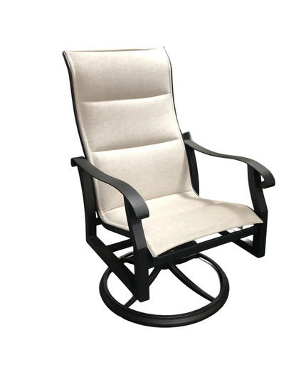 Woodard Cortland Padded Sling High Back Swivel Rocking Dining Chair 420588 - Twilight / Chartres Malt