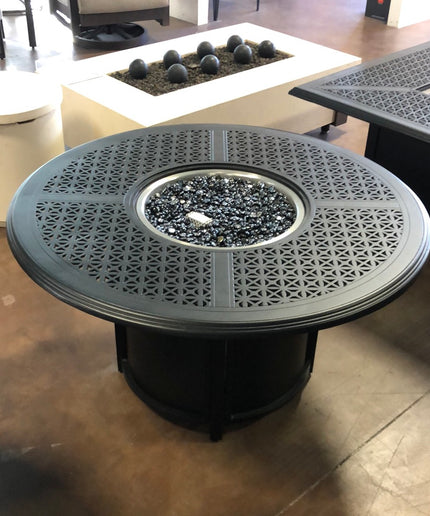 Woodard Hampton 48"Diameter x 25"H Round Chat Height Fire Table w/ Carson Base 65M747-05148FP - Textured Black