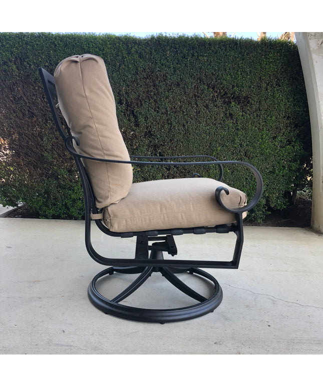 Woodard Belden Cushion Swivel Rocking Dining Arm Chair 690472M - Textured Black / Canvas Heather Beige