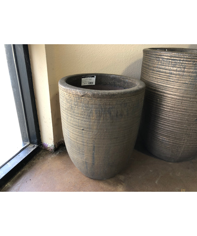 Campania Riga 12.5" W x 16.50" H Round Small Glazed Clay Planter 8107-4102 - Bronze