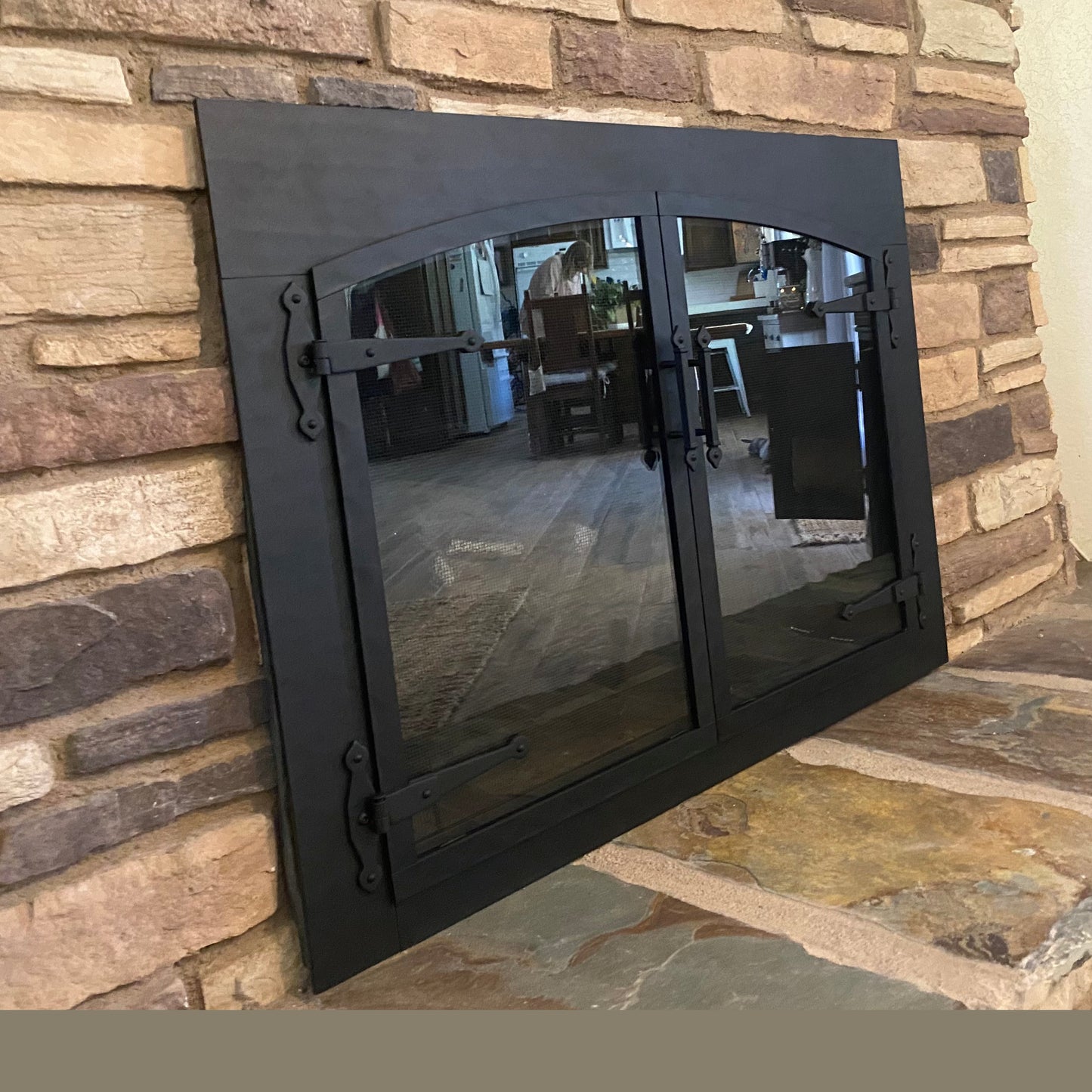 Wilshire Traditional Fireplace Doors with Arch Conversion & Forged Iron - Matte Black