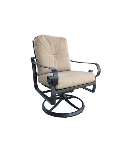 Woodard Belden Cushion Swivel Rocking Dining Arm Chair 690472M - Textured Black / Canvas Heather Beige