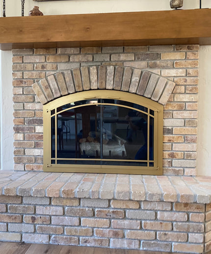 Bel Air Transitional Fireplace Doors with Arch - Satin Gold