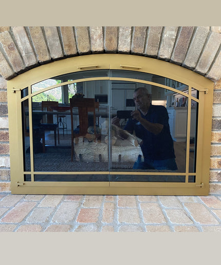 Bel Air Transitional Fireplace Doors with Arch - Satin Gold