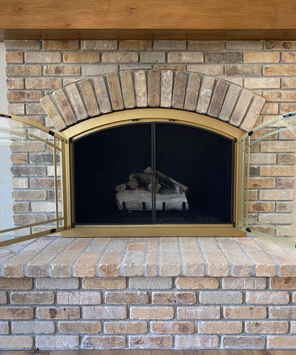Bel Air Transitional Fireplace Doors with Arch - Satin Gold