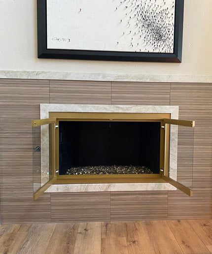 Century City Modern Fireplace Doors - Satin Gold