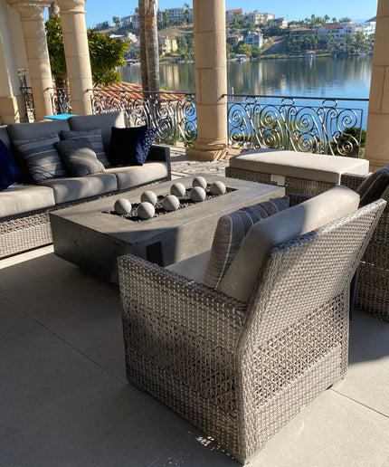American Fyre Designs 60"W x 36"D x 17"H Iron Saddle Firepit 580-DB-11-M7 - Dark Bassalt