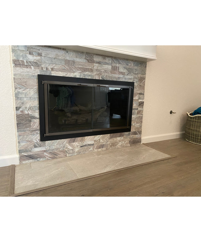 Brentwood Transitional Fireplace Doors - Textured Black / Antique Black