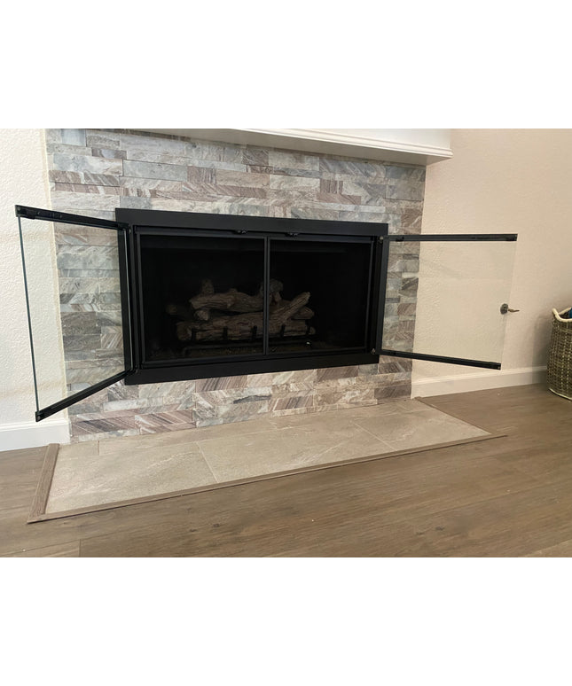 Brentwood Transitional Fireplace Doors - Textured Black / Antique Black