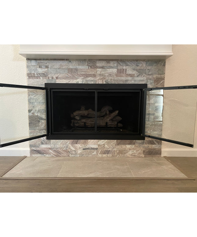 Brentwood Transitional Fireplace Doors - Textured Black / Antique Black
