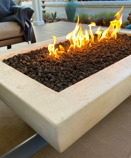 American Fyre Designs 50"W x 30"D x 16-1/4"H Bordeaux Rectangle Fire Bowl 435-TR-11-M4 - Travertine