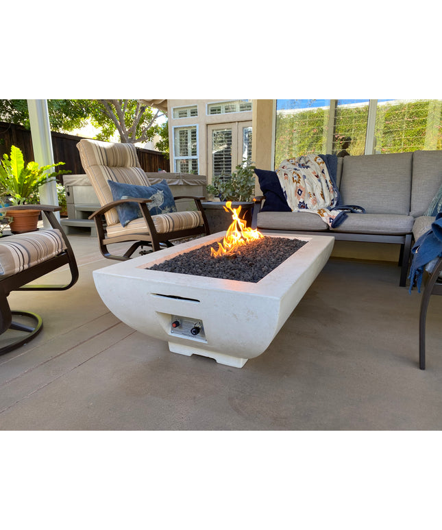American Fyre Designs 50"W x 30"D x 16-1/4"H Bordeaux Rectangle Fire Bowl 435-TR-11-M4 - Travertine