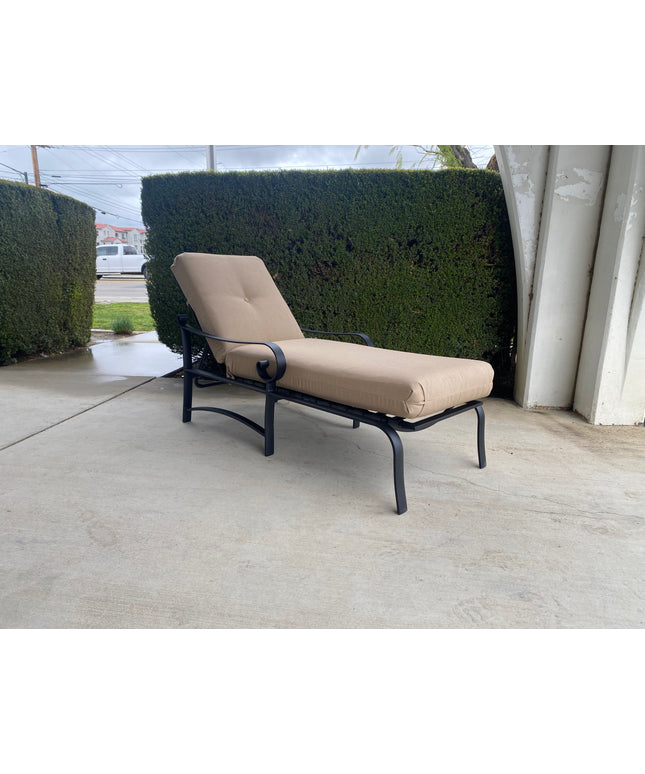 Woodard Belden Cushion Adjustable Chaise Lounge 690470M - Textured Black / Canvas Heather Beige