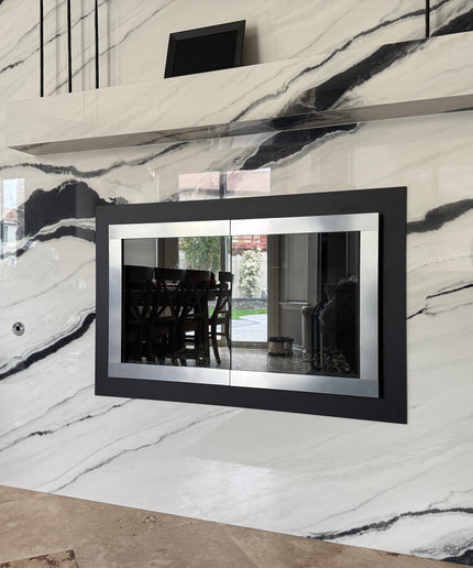 Beverly Hills Modern Fireplace Doors - Matte Black / Brushed Chrome