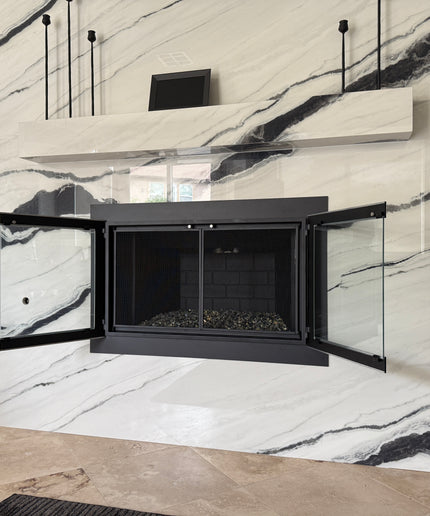 Beverly Hills Modern Fireplace Doors - Matte Black / Brushed Chrome