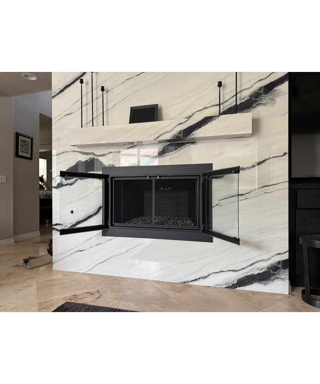 Beverly Hills Modern Fireplace Doors - Matte Black / Brushed Chrome