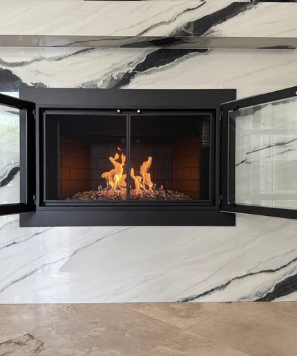 Beverly Hills Modern Fireplace Doors - Matte Black / Brushed Chrome