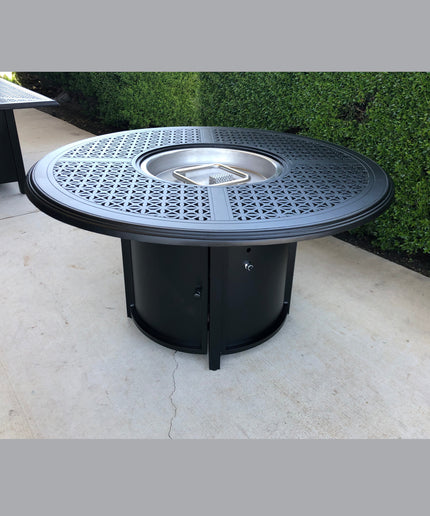 Woodard Hampton 48"Diameter x 25"H Round Chat Height Fire Table w/ Carson Base 65M747-05148FP - Textured Black