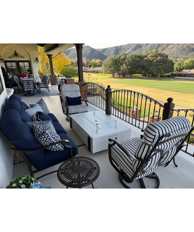 American Fyre Designs 60"W x 36"D x 17"H Iron Saddle Firepit 580-WA-11-M7 - White Aspen