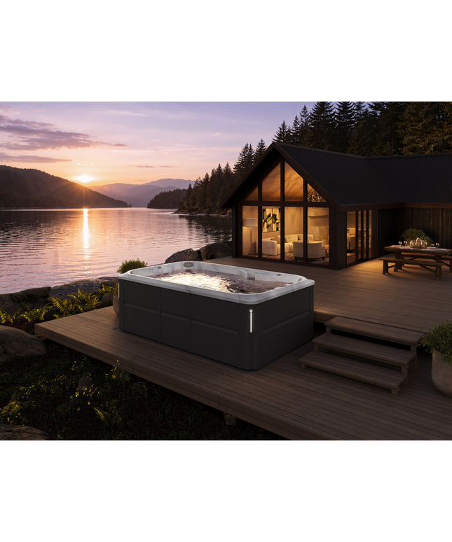 2026 Jacuzzi® J-12™ Flow™ Swim Spa Package - Platinum Smoked Ebony