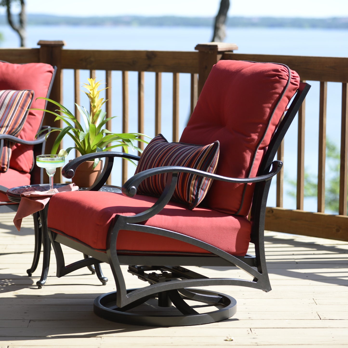 Mallin Volare Cushion Spring Swivel Rocking Lounge Chair VO-886 - Autumn Rust / Flagship Ruby