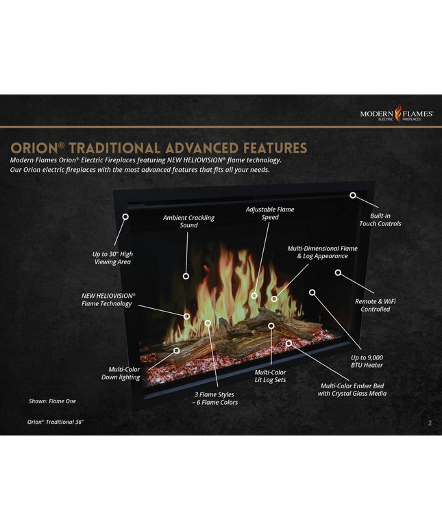 36" Modern Flames Orion® Traditional Built-In Electric Fireplace or Insert OR36-TRAD (Display Model)