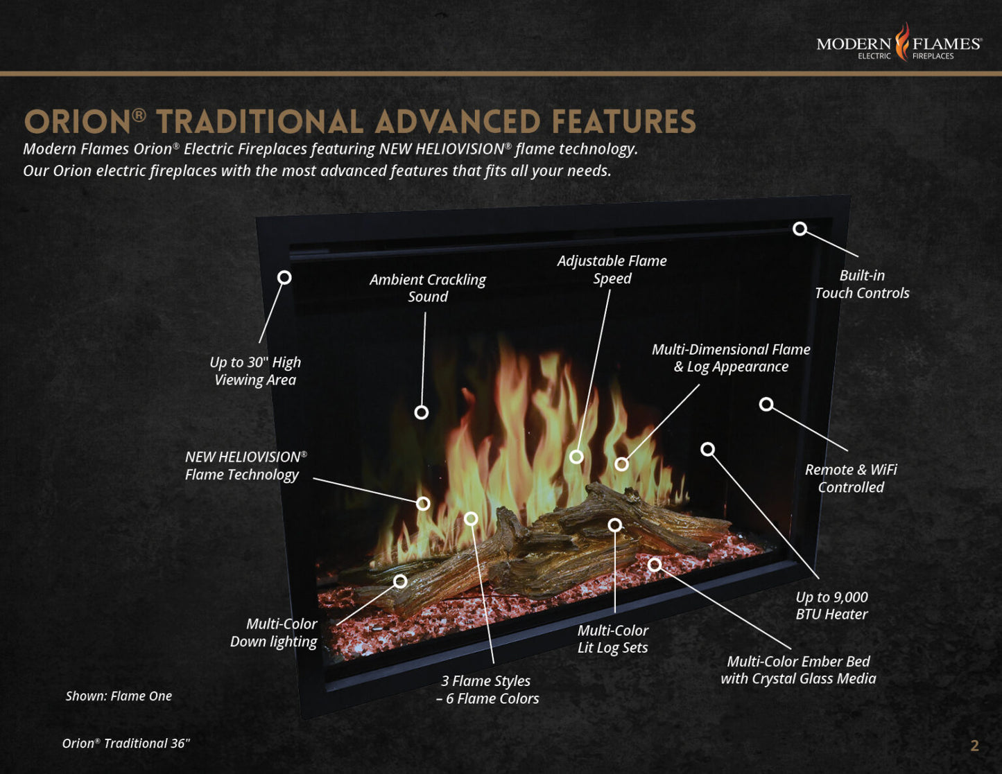 36" Modern Flames Orion® Traditional Built-In Electric Fireplace or Insert OR36-TRAD