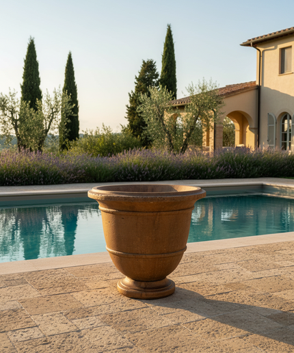 Campania Relais 24" W x 21.75" H Round Large Cast Stone Urn Planter P-575-PN - Pietra Nuova