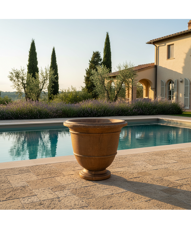 Campania Relais 24" W x 21.75" H Round Large Cast Stone Urn Planter P-575-PN - Pietra Nuova