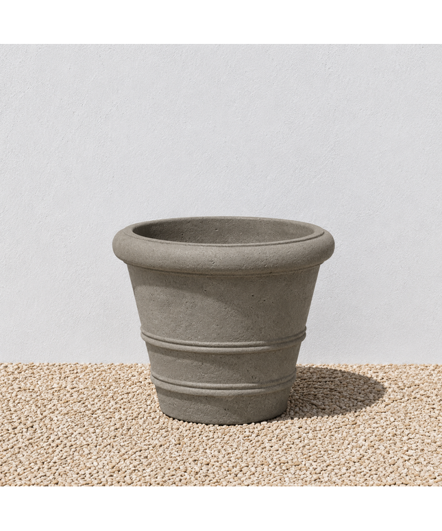 Campania Classic Rolled Rim 14.75" W x 11" H Round Cast Stone Planter P-541-GS - Greystone