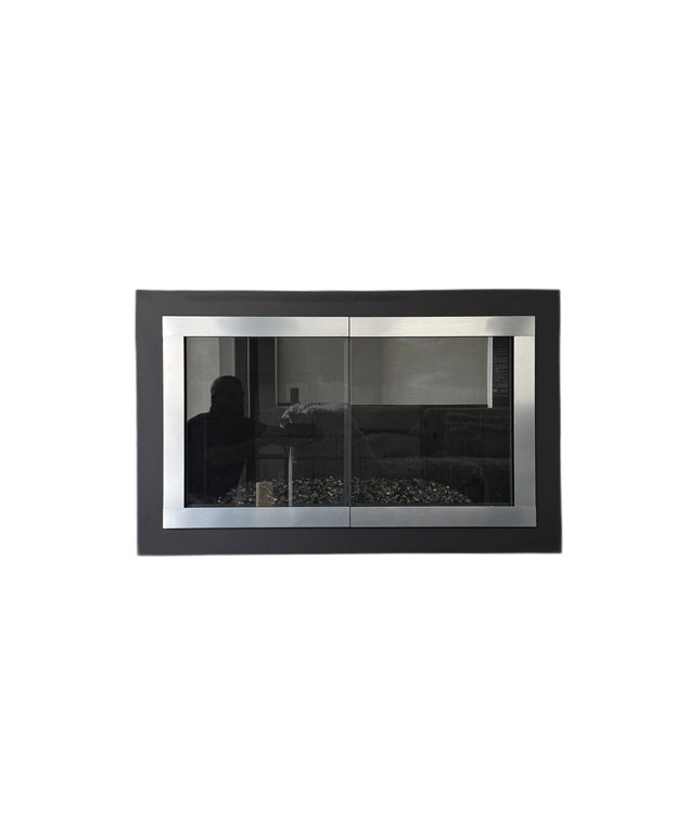 Phantom Modern Fireplace Doors - Matte Black / Brushed Chrome