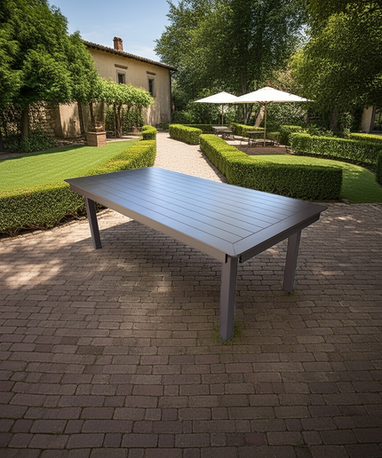Telescope 42"W x 84"L x 28.5"H Rectangle MGP Slat Top Dining Table with Umbrella Hole TMBK-P1S Kona - Kona