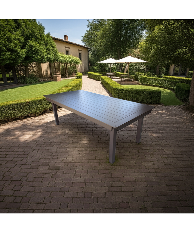 Telescope 42"W x 84"L x 28.5"H Rectangle MGP Slat Top Dining Table with Umbrella Hole TMBK-P1S Kona - Kona