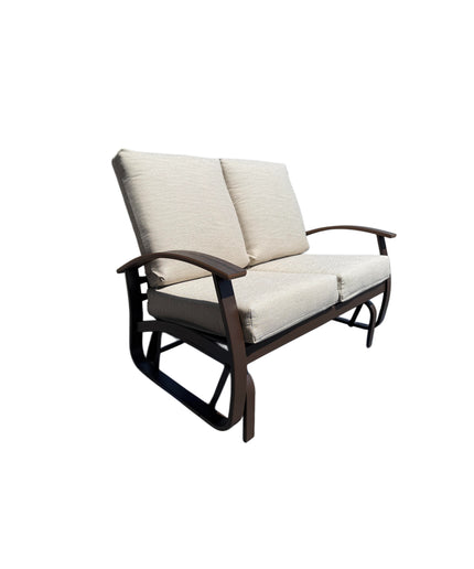 Telescope Belle Isle Cushion Love Seat Glider w/ RU0 Chestnut Rustic Polymer Arms BU4K924 - Kona / Chestnut / Huskie