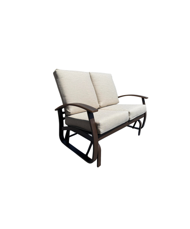 Telescope Belle Isle Cushion Love Seat Glider w/ RU0 Chestnut Rustic Polymer Arms BU4K924 - Kona / Chestnut / Huskie