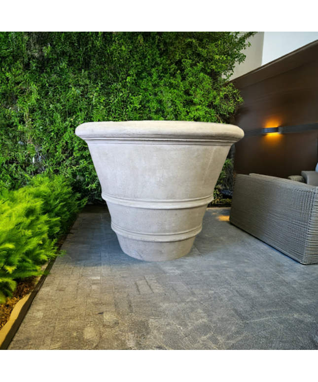 Campania Classic Rolled Rim 40" W x 31.5" H Round Large Cast Stone Planter P-903-GS - Greystone
