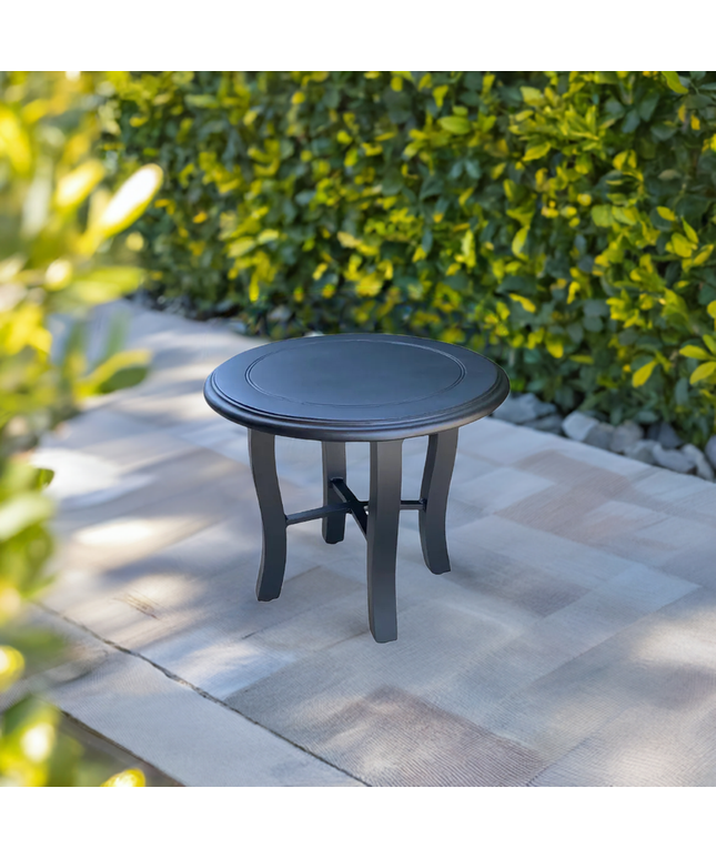 Woodard Solid Cast 22"Diameter x 19"H Round Round Side Table w/ Carson Base 5P2400-09222 - Textured Black