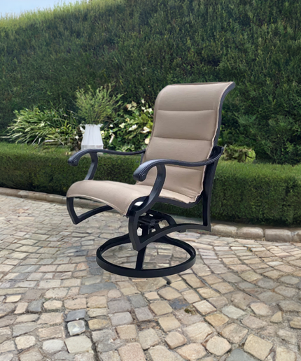 Mallin Volare Padded Sling Swivel Rocking Dining Chair VO-363 - Black / Rochelle Toffee