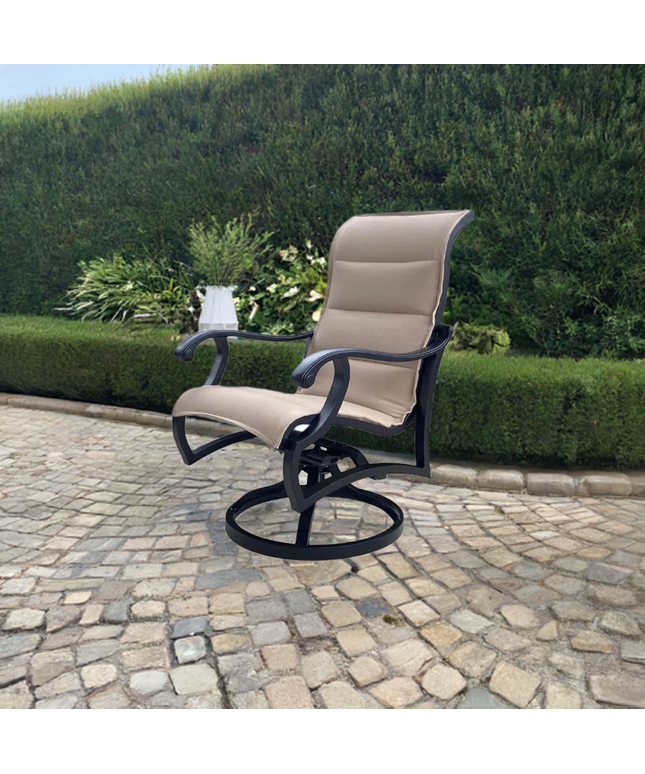 Mallin Volare Padded Sling Swivel Rocking Dining Chair VO-363 - Black / Rochelle Toffee