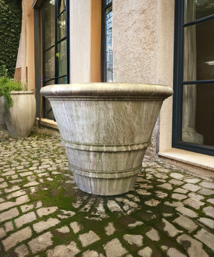 Campania Classic Rolled Rim 40" W x 31.5" H Round Large Cast Stone Planter P-903-AL - Aged Limestone