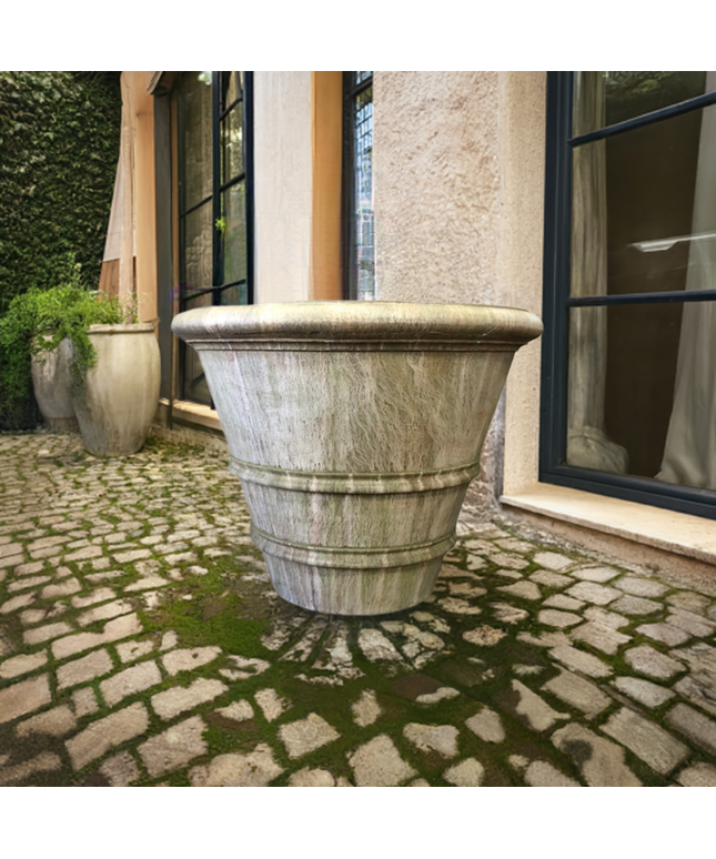 Campania Classic Rolled Rim 40" W x 31.5" H Round Large Cast Stone Planter P-903-AL - Aged Limestone