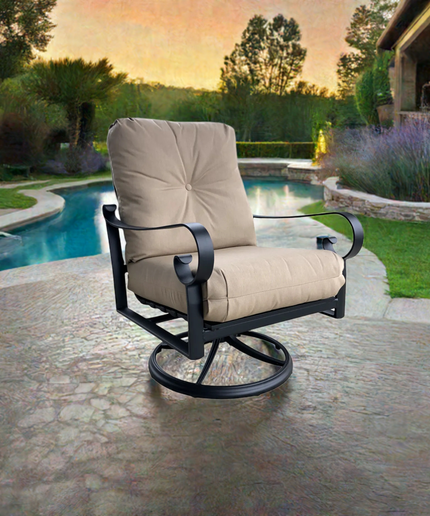 Woodard Belden Cushion Swivel Rocking Lounge Chair 690477M - Textured Black / Canvas Heather Beige