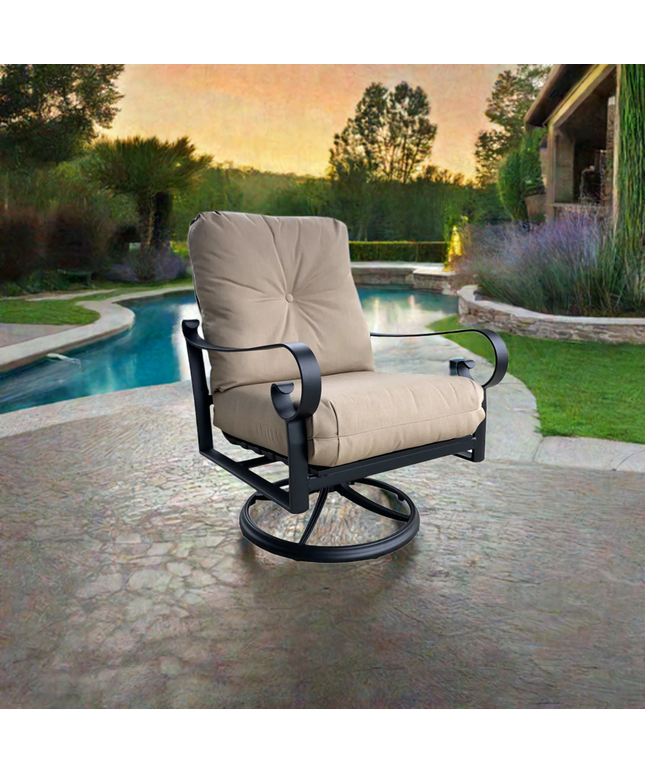 Woodard Belden Cushion Swivel Rocking Lounge Chair 690477M - Textured Black / Canvas Heather Beige