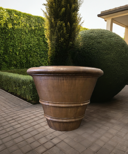 Campania Classic Rolled Rim 40" W x 31.5" H Round Large Cast Stone Planter P-903-PN - Pietra Nuova