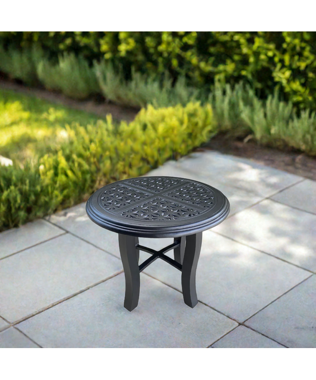 Woodard Hampton 22"Diameter x 19"H Round Cast Aluminum End Table w/ Carson Base 5P2400-05122 - Textured Black