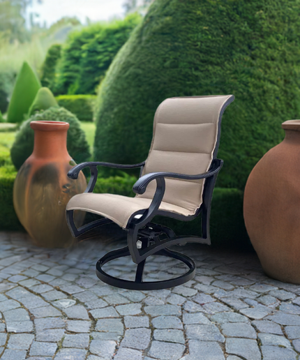 Mallin Volare Padded Sling Swivel Rocking Dining Chair VO-363 - Black / Rochelle Toffee